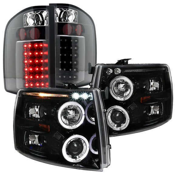 Coolstuffguru Compatible with Chevy Silverado 1500 25/3500HD Jet Halo Projector Headlight+LED Tail Light