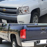 Coolstuffguru Compatible with Chevy Silverado 1500 Chrome Halo Projector Headlights+Red LED Tail Brake Lam