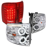 Coolstuffguru Compatible with Chevy Silverado 1500 Chrome Halo Projector Headlights+Red LED Tail Brake Lam