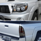 Coolstuffguru Compatible with Toyota Tacoma Halo Led Black Projector Headlight, Smoked Lens Tail Lights