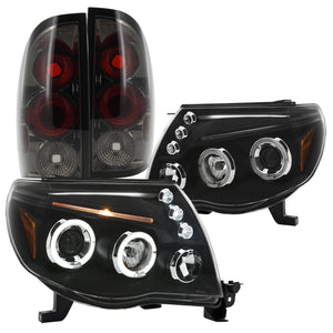 Coolstuffguru Compatible with Toyota Tacoma Halo Led Black Projector Headlight, Smoked Lens Tail Lights