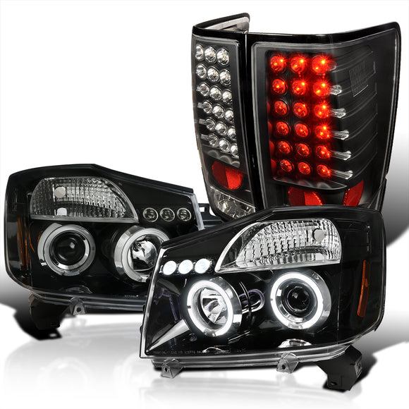 Coolstuffguru Compatible with Nissan Titan Jet Black Halo Projector Headlights+LED Tail Lamps