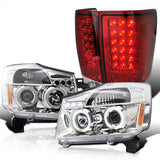 Coolstuffguru Compatible with Nissan Titan Clear LED Halo Projector Headlights+Red LED Tail Brake Lamps