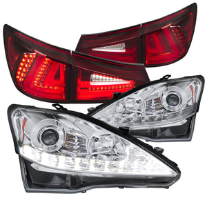 Coolstuffguru Compatible with IS250 Chrome SMD DRL Signal Projector Headlights+Red LED Tail Lamps