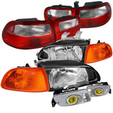 Coolstuffguru Compatible with Honda Civic 3Dr Black Headlights+Corner Lamp+Yellow Fog Lights+Red Tail Lamp