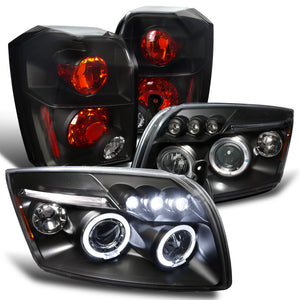 Coolstuffguru Compatible with Dodge Caliber Black Dual Halo LED DRL Projector Headlights+Tail Lights