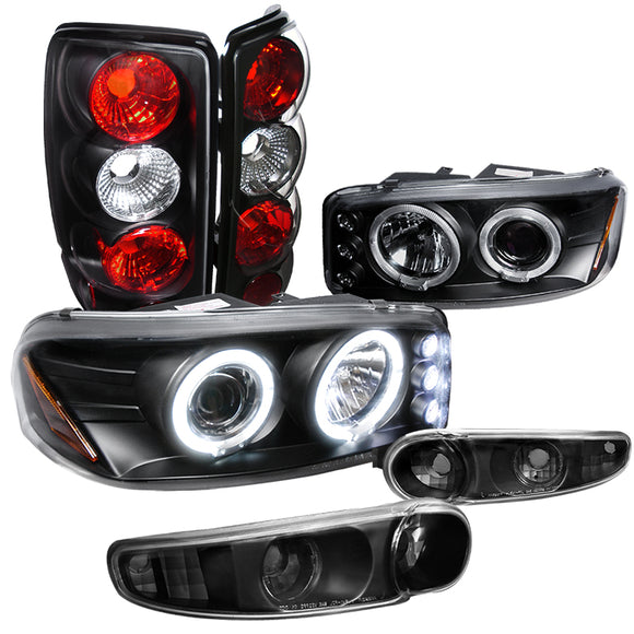 Coolstuffguru Compatible with GMC Yukon Denali Black LED Halo Projector Headlights+Bumper Lamps+Tail Light