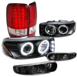 Coolstuffguru Compatible with GMC Yukon Denali Black Projector Headlights+Bumper Lamps+Red LED Tail Lights