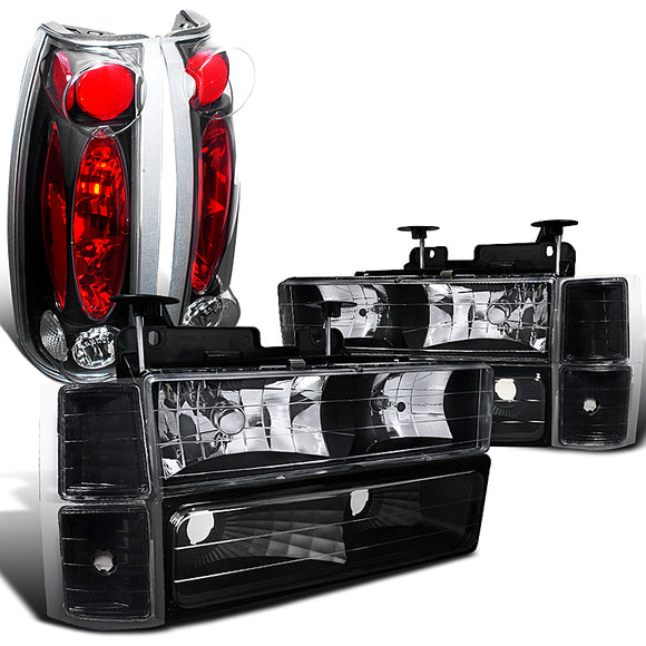 Coolstuffguru Compatible with Chevy Silverado Pickup Black Headlight Bumepr Corner Lamps+Tail Brake Lamps