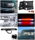 Coolstuffguru Compatible with F150/250/350 Chrome Headlights+Corner Bumper Lamps+Smoke LED 3rd Brake