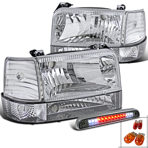 Coolstuffguru Compatible with F150/250/350 Chrome Headlights+Corner Bumper Lamps+Smoke LED 3rd Brake