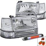 Coolstuffguru Compatible with F150/250/350 Chrome Headlights+Corner Bumper Lamps+Smoke LED 3rd Brake