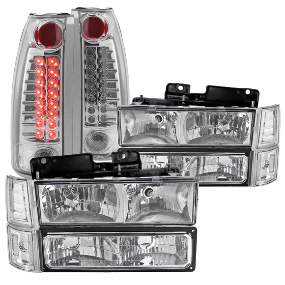 Coolstuffguru Compatible with GMC Yukon Suburban Chrome Headlights Bumper Corner Lamps+LED Tail Lamps