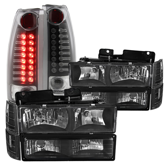 Coolstuffguru Compatible with GMC Yukon Suburban Black Headlights Bumper Corner Lamps+LED Tail Lamps