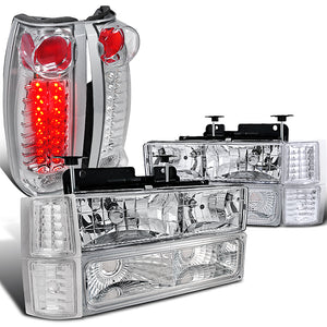 Coolstuffguru Compatible with Chevy Suburban 1500/2500 Chrome Headlight Corner Bumeper Lamps+LED Tail Lamp