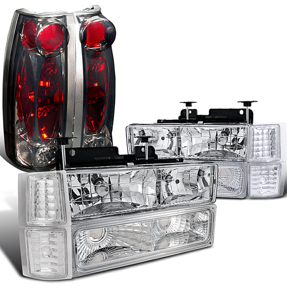 Coolstuffguru Compatible with Chevy Suburban 1500/2500 Chrome Headlight Corner Bumeper Lamps+Smoke Tail La