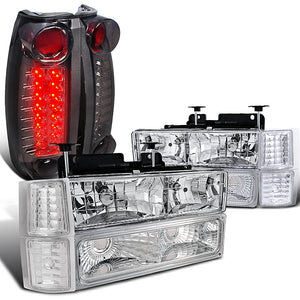 Coolstuffguru Compatible with Chevy Suburban Tahoe Chrome Headlight Corner Bumeper Lamps+Smoke LED Tail La