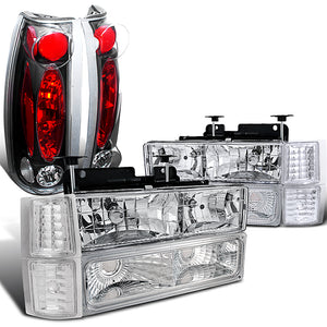 Coolstuffguru Compatible with Chevy Suburban 1500/2500 Chrome Headlight Corner Bumeper Lamps+Black Tail La