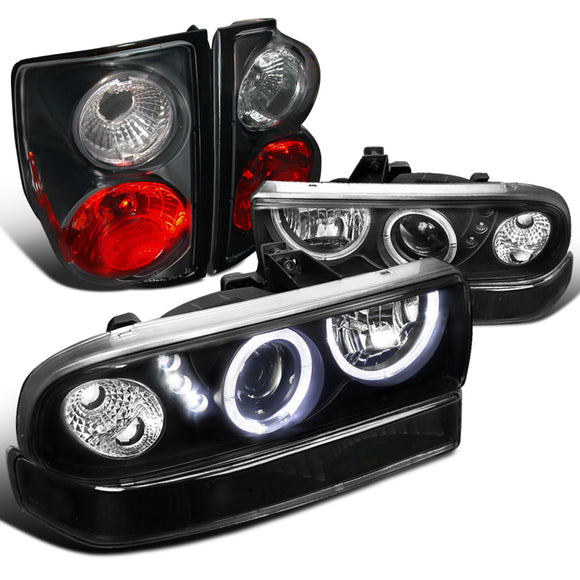 Coolstuffguru Compatible with Chevy S10 Black SMD LED Projector Headlights+Bumper Lights+Tail Lamps