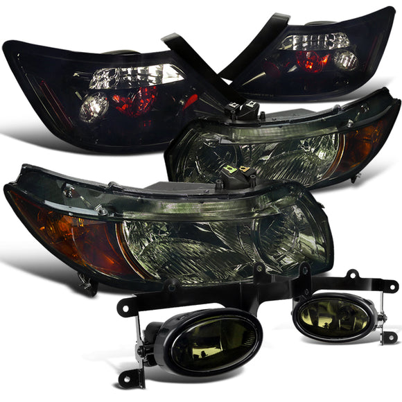 Coolstuffguru SMOKED HEADLIGHTS+FOG LAMPS +GLOSSY BLACK TAIL BRAKE LI Compatible with 2006-2008 CIVIC 2DR