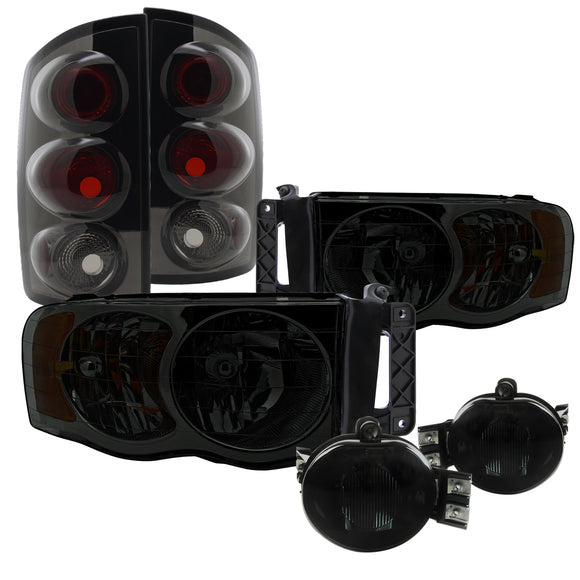 Coolstuffguru Compatible with Dodge Ram 1500/2500/3500 Smoke Crystal Headlights+Bumper Fog Lamps+Tail Ligh