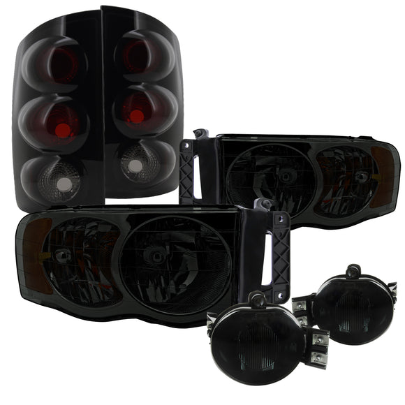 Coolstuffguru Compatible with Dodge Ram 1500 Smoke Lens Headlights, Smoke Fog Lamps, Glossy Black Tail Lig