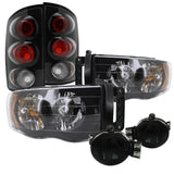 Coolstuffguru Compatible with Dodge Ram 1500/2500/3500 Black Headlights+Clear Tail Lamps+Smoked Fog Lights