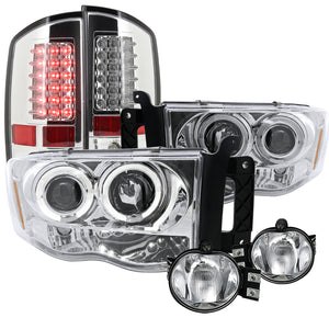 Coolstuffguru Compatible with Dodge Ram Halo Led Chrome Projector Headlights, Led Tail Lights, Clear Fog L