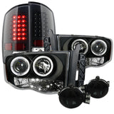 Coolstuffguru Compatible with Dodge Ram 1500 2500 3500 Projector Headlight Black LED Tail Lamp+Smoke Fog L