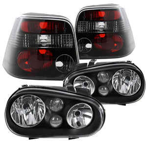 Coolstuffguru Fits VW Golf GTI MK4 Black Headlights w/ Built-in Fog Lamps+Tail Brake Lights