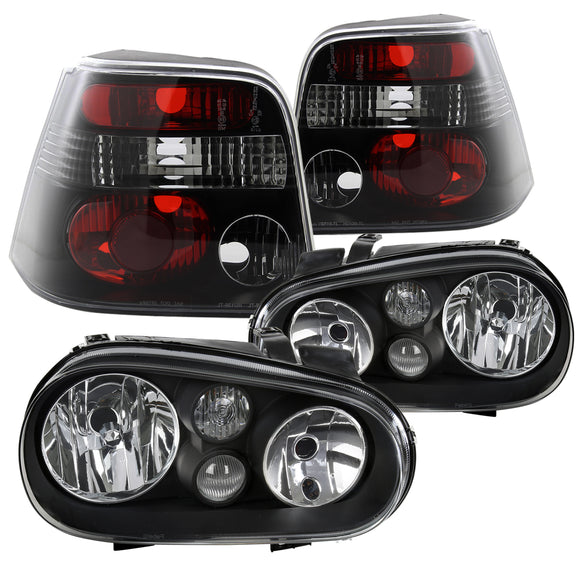 Coolstuffguru Fits VW Golf GTI MK4 Black Headlights w/ Built-in Fog Lamps+Tail Brake Lights