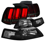 Coolstuffguru Compatible with Ford Mustang Black Headlights+Red/Smoke Seqential LED Rear Tail Brake Lamps