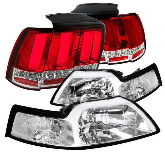 Coolstuffguru Compatible with Ford Mustang Clear Headlights Headlamps + Red Facelift Sequential Led TailLi