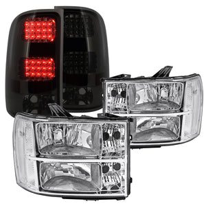 Coolstuffguru Compatible with GMC Sierra 1500 Pickup Crystal Chrome Headlights+Smoke LED Tail Lamps