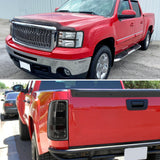 Coolstuffguru Compatible with GMC Sierra 1500 Pickup Crystal Black Headlights+Smoke LED Tail Lamps