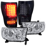 Coolstuffguru Compatible with Toyota Tundra Pickup Chrome Crystal Headlights+Smoke LED Tail Lamps