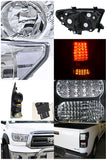 Coolstuffguru Compatible with Toyota Tundra Pickup Chrome Crystal Headlights+Black LED Tail Lamps