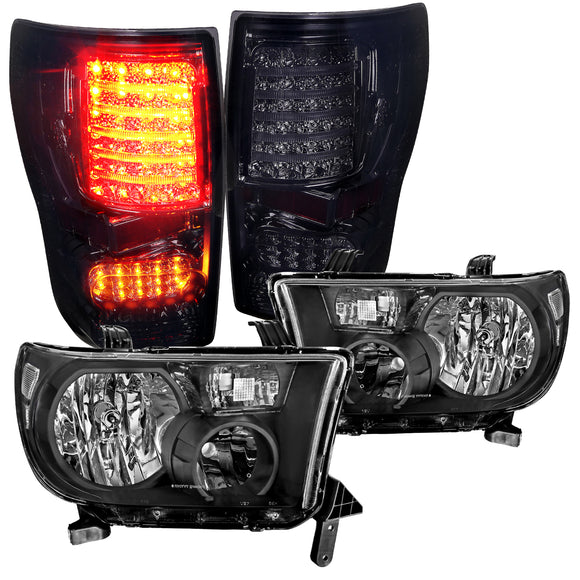 Coolstuffguru Compatible with Toyota Tundra Pickup Crystal Black Headlights+Smoke LED Tail Lamps