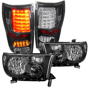 Coolstuffguru Compatible with Toyota Tundra Pickup Crystal Black Headlights+Rear LED Tail Lamps