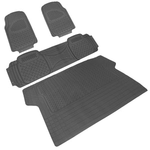 Coolstuffguru Universal Fitment 4Pc Gray Heavy Duty All Weather 3D Rubber Floor Mats Front + Rear + Trunk Truck SUV