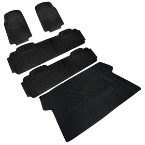 Coolstuffguru Universal Fitment 5 Piece Black Heavy Duty All Weather 3D Rubber Floor Mats Front + Rear + Trunk Truck SUV