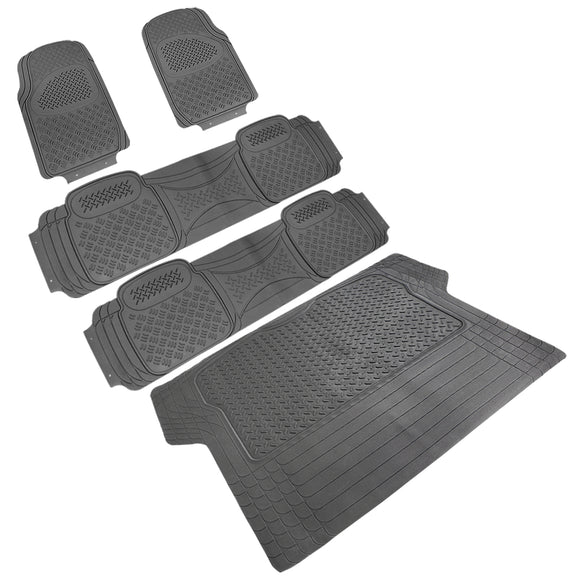 Coolstuffguru Universal Fitment 5 Piece Gray Heavy Duty All Weather 3D Rubber Floor Mats Front + Rear + Trunk Truck SUV