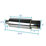 Coolstuffguru N1 4" Burnt Tip Muffler Exhaust 2.5" Inlet Universal with Removable Silencer (B-Tip; 4 Inch)