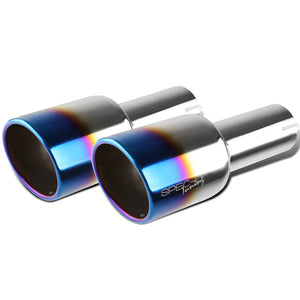 Coolstuffguru 4" Slant Titanium Burnt Tip 2.5" Inlet Chrome Stainless Steel Exhaust Muffler