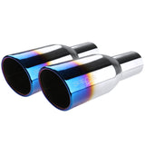 Coolstuffguru 3.75" Slant Titanium Burnt Tip 2.5" Inlet Chrome S/S Dual Racing Exhaust Muffler