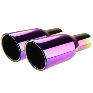 Coolstuffguru 2.5" Inlet 3.75" Purple Slant Titanium Burnt Tip S/S Racing Dual Exhaust Muffler