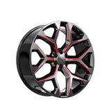 1 X O.E. Revolution G-09 Gloss Black & Red Milled 22X9 6x139.7 78.1 Hub 24 Offset Black, Red Wheel Rim