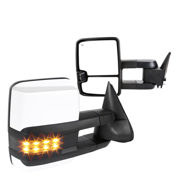 Coolstuffguru Compatible with Chevy C10 C/K Chrome Power Heated Smoke LED Turn Signal Towing Side View Mirrors