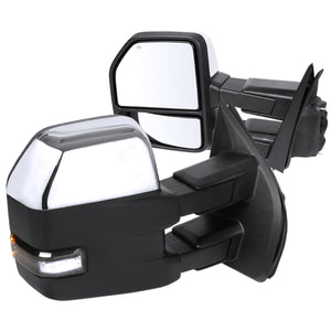 Coolstuffguru Compatible with Ford F150 Chrome Power Heated Tow Mirrors w/ Smoke Lens LED Signal+Puddle