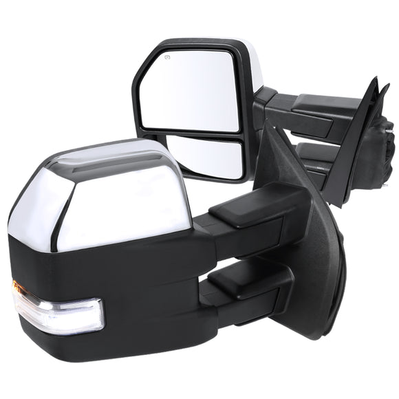 Coolstuffguru Compatible with Ford F150 Chrome Power Heated Tow Mirrors w/ LED Signal+Puddle Pair Lamps